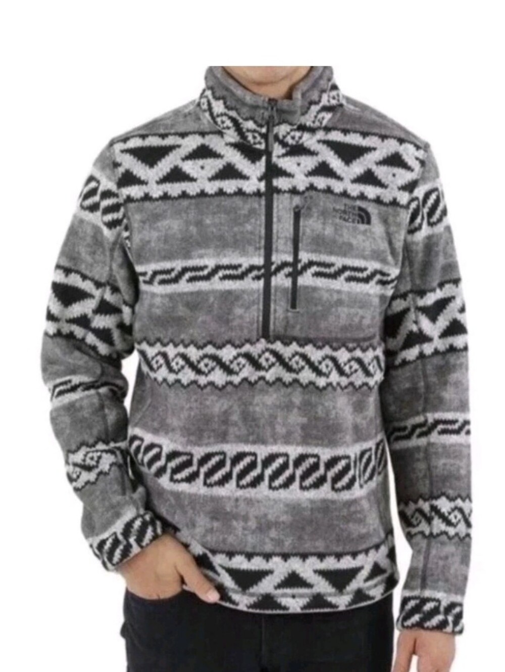 The North Face Mens Gordon Lyons AOP Aztec Fleece Pullover Grey Black L
